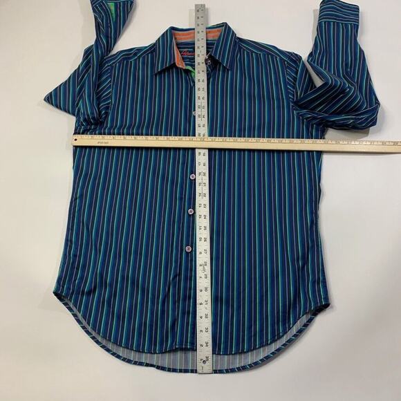 Robert Graham Shirt Mens L Large Navy Multi Cotton Flip Cuff Striped Button Up - Picture 7 of 11